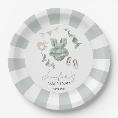 Eucalyptus girl clothes baby shower paper plates