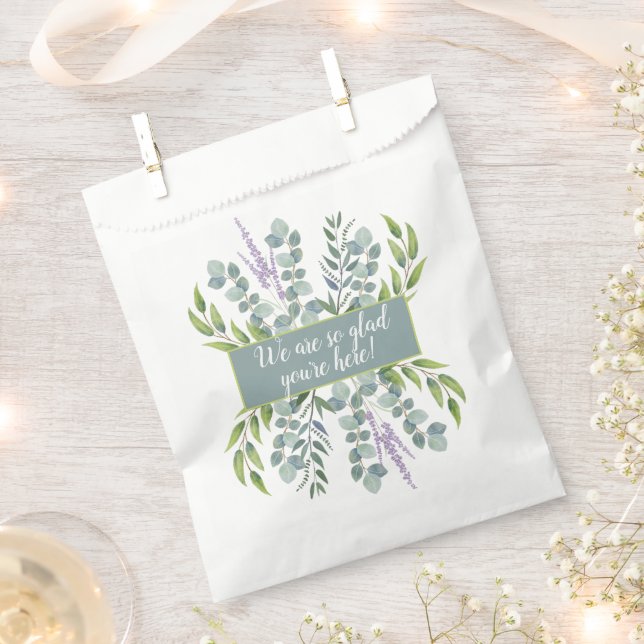 Eucalyptus Glad You Are Here Wedding Message Favor Bag (Clipped)