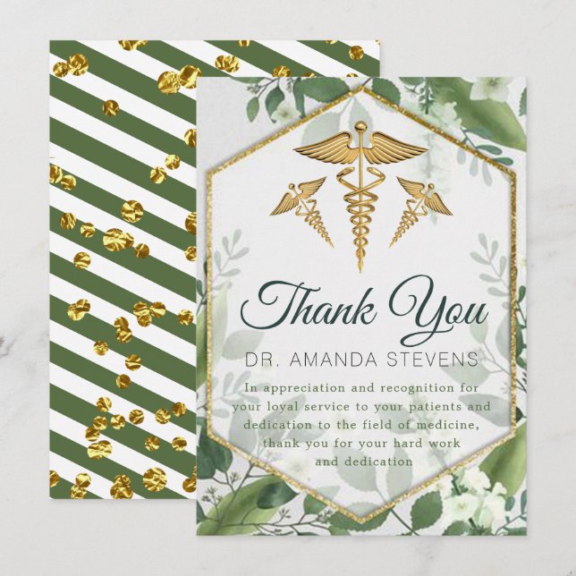 Eucalyptus Glitter Greenery Doctor Thank You Card (Front/Back)