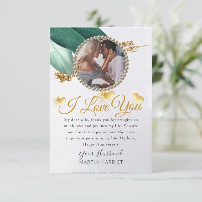 Eucalyptus Glitter Photo Wife Anniversary Card (Standing Front)