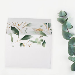 Eucalyptus Glow Gold Greenery Envelope - Gray