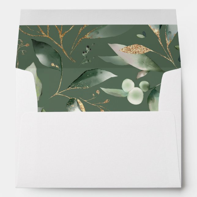 Eucalyptus Glow Gold Greenery - Green Envelope (Back (Bottom))