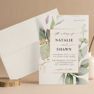 Eucalyptus Glow Gold Greenery Wedding Invitation at Zazzle