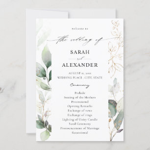 Eucalyptus Glow Gold Greenery Wedding Program