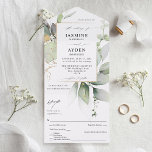 Eucalyptus Glow Gold Greenery Wedding V2 All In One Invitation<br><div class="desc">Make sending the invitation and RSVP easy while amazing your guests with your beautiful Eucalyptus Glow Gold Greenery Wedding All In One Invitations. V2- thicker text</div>