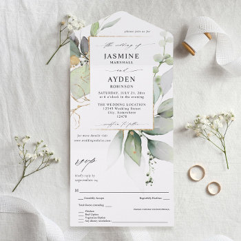 Eucalyptus Glow Gold Greenery Wedding V2 All In One Invitation by M_Blue_Designs at Zazzle