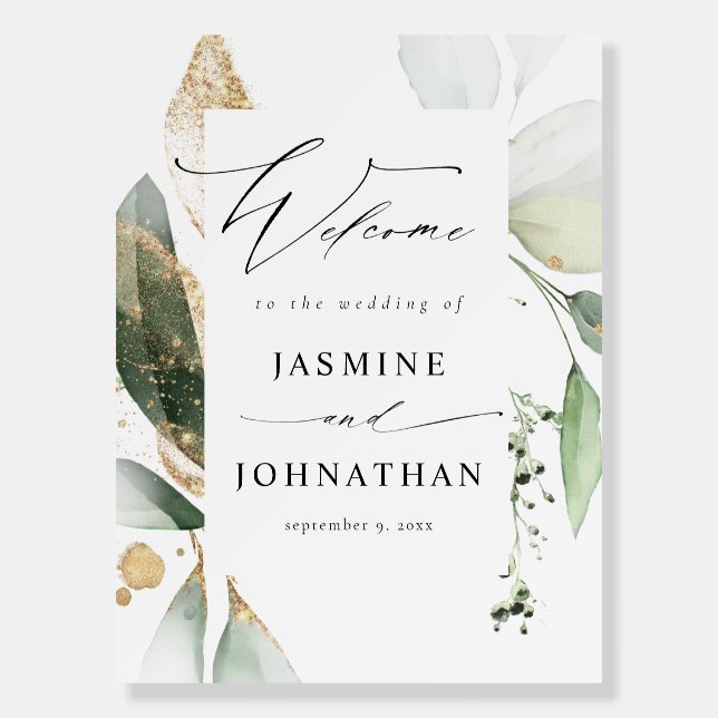 Eucalyptus Glow Gold Greenery Welcome Foam Board 3 (Front)