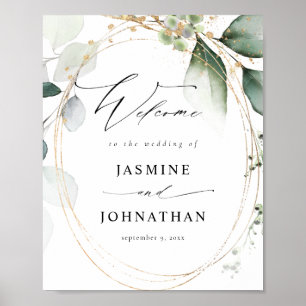 Eucalyptus Glow Gold Greenery Welcome Sign Poster2