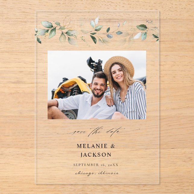Eucalyptus Glow Photo Save the Date 2 (Front)
