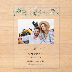 Eucalyptus Glow Photo Save the Date 2 Acrylic Invitations