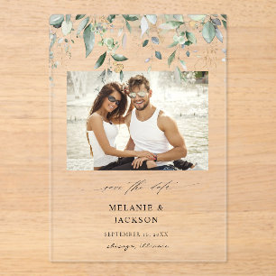 Eucalyptus Glow Photo Save the Date Acrylic Invitations