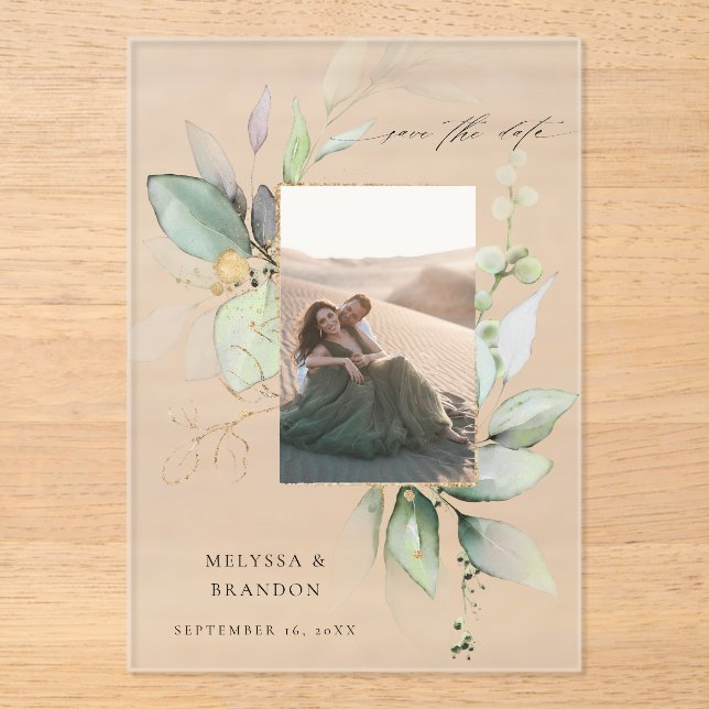 Eucalyptus Glow Vertical Photo Save the Date (Front)