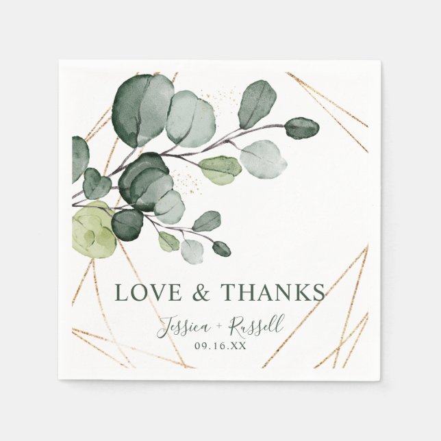 Eucalyptus Gold Abstract Love and Thanks Paper Napkins (Front)