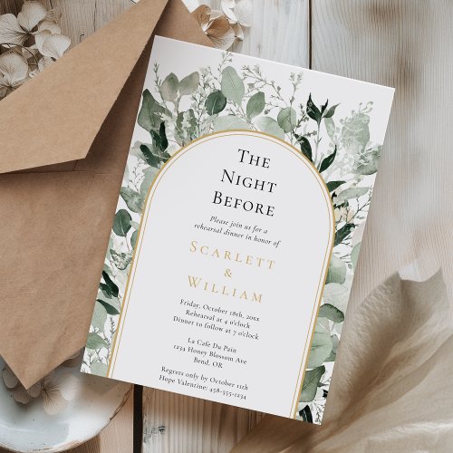 Eucalyptus Gold Arch Wedding The Night Before Invitation