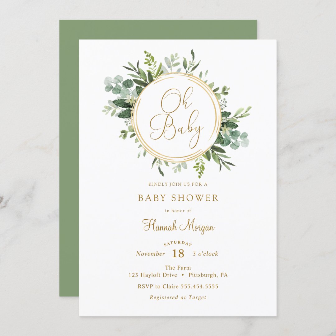 Eucalyptus Gold Baby Shower invitation | Zazzle