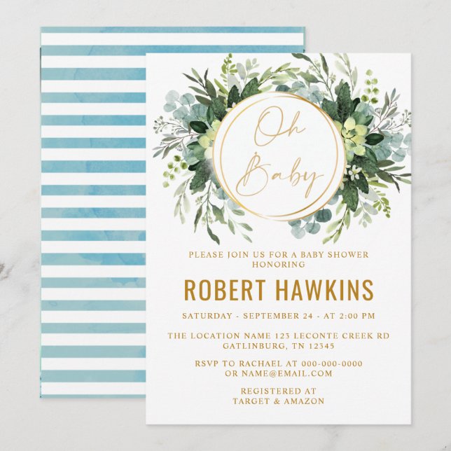 Eucalyptus Gold Baby Shower Invitation (Front/Back)
