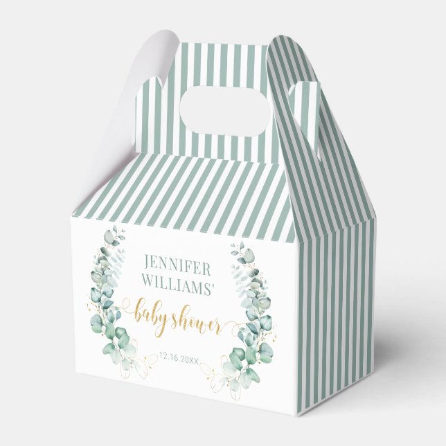 Eucalyptus gold baby shower thank you favor box (Front Side)