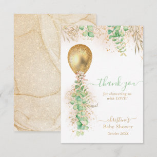 Eucalyptus Gold Balloon Baby Shower Thank You Card