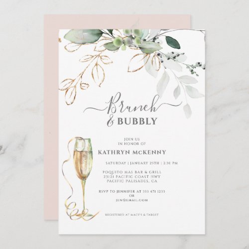 Eucalyptus Gold Blush Pink Bridal Shower   Invitation