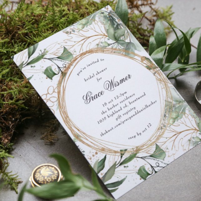 Eucalyptus Gold Boho Circles Pampas Bridal Shower Invitation (Creator Uploaded)