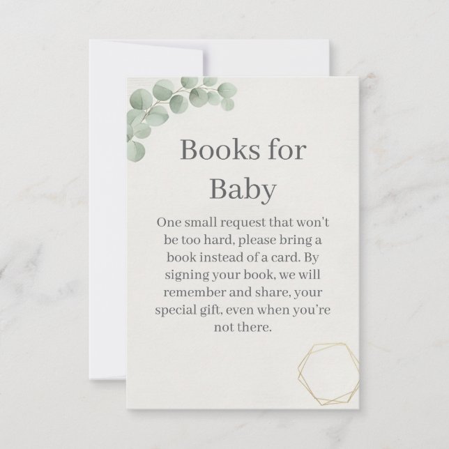 Eucalyptus Gold Books for Baby Shower Insert Card (Front)