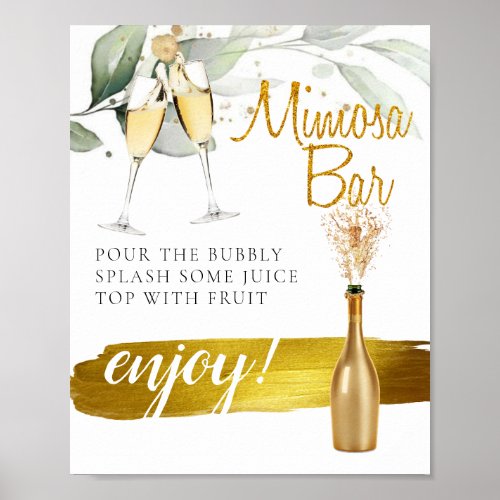 Eucalyptus Gold Bridal Brunch Mimosa Bar Sign