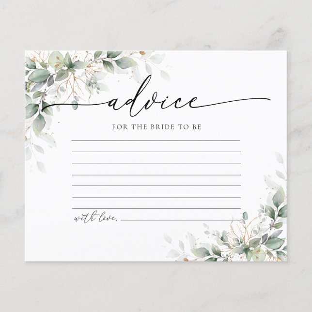 Eucalyptus Gold Bridal Shower Advice Card (Front)