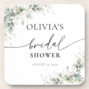 Eucalyptus Gold Bridal Shower beverage coaster