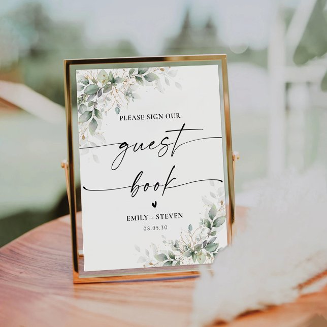 Eucalyptus Gold Bridal Shower Guest Book Sign (Creator Uploaded)