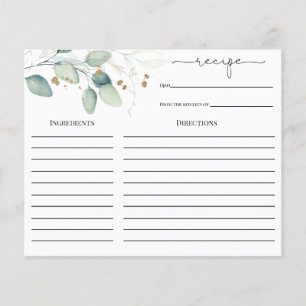 Eucalyptus Gold Bridal Shower Recipe card
