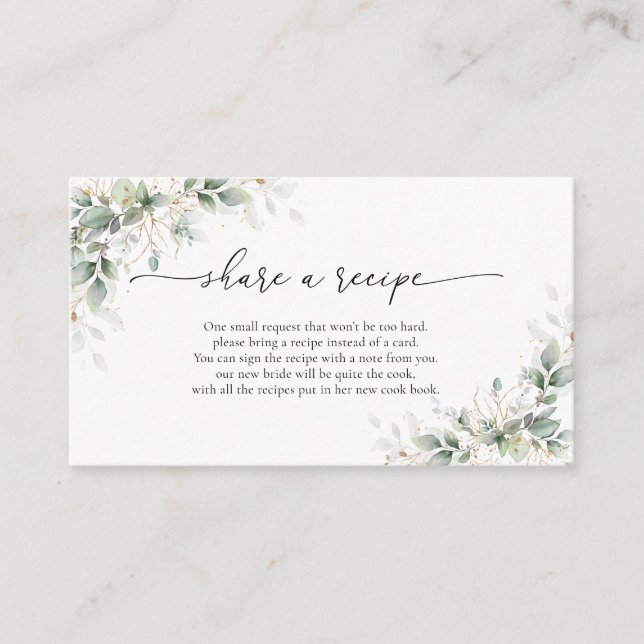 Eucalyptus Gold Bridal Shower Share a recipe Card (Front)