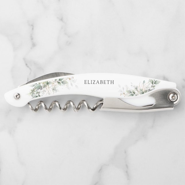 Eucalyptus Gold Bridal Shower Waiter's Corkscrew (Back)