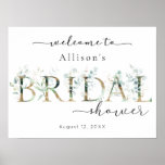 Eucalyptus Gold Bridal Shower Welcome Sign at Zazzle