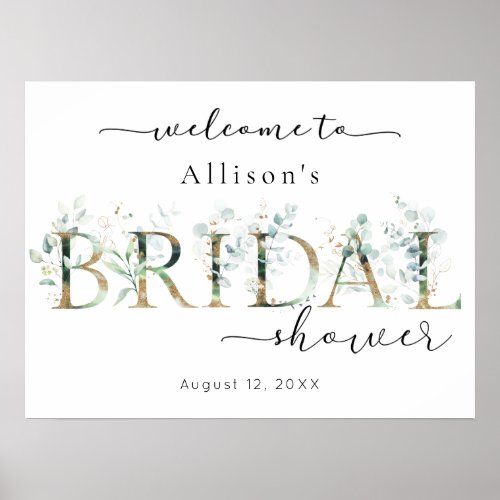 Eucalyptus Gold Bridal Shower Welcome Sign