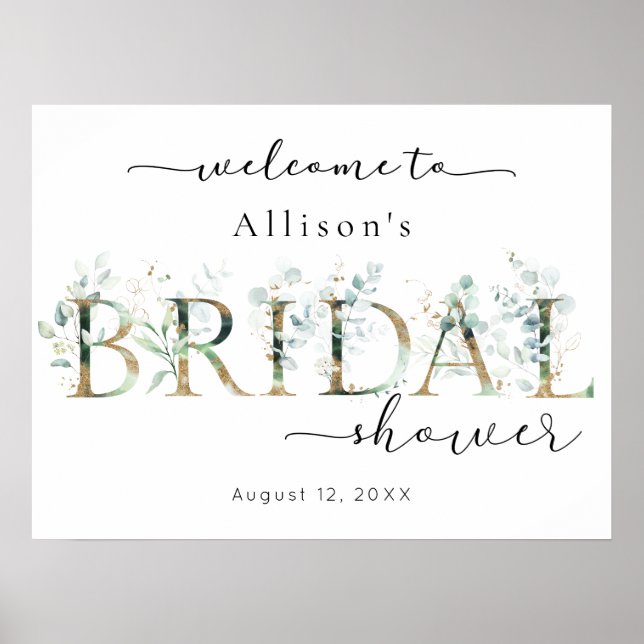 Eucalyptus Gold Bridal Shower Welcome Sign (Front)