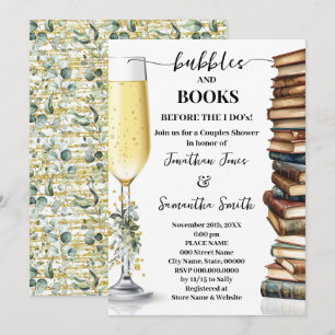 Eucalyptus Gold Bubbles & Books Couples Shower Invitation