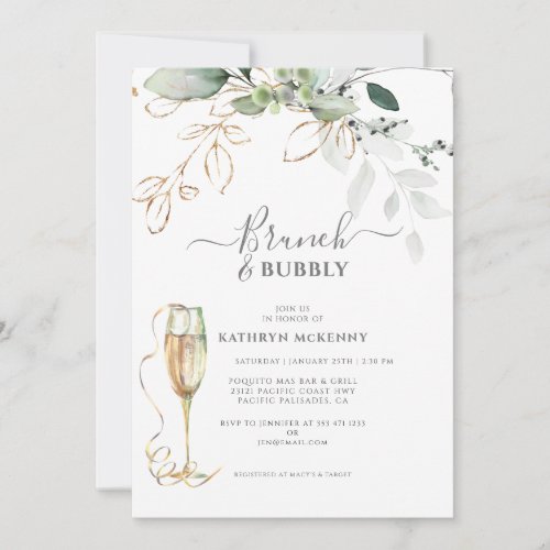 Eucalyptus Gold Calligraphy Bridal Shower  Invitat Invitation