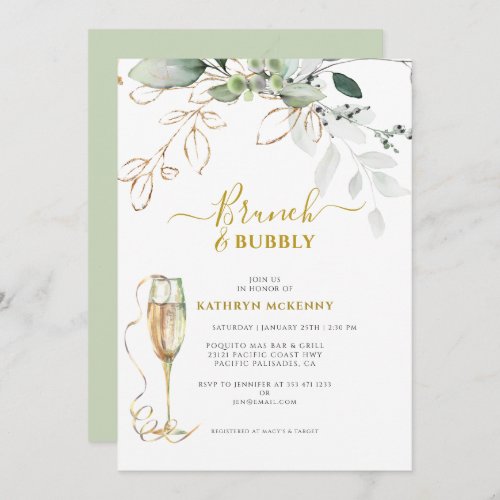 Eucalyptus Gold Calligraphy Bridal Shower Invitation