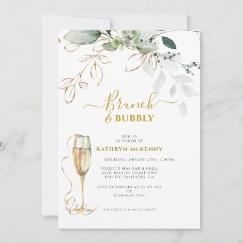 Eucalyptus Gold Calligraphy Bridal Shower  Invitation
