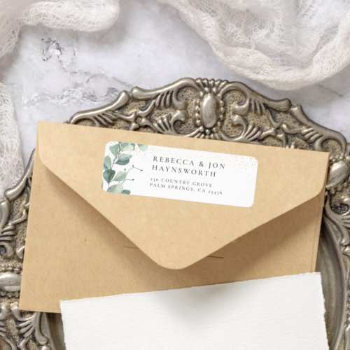 Eucalyptus  Gold Confetti Wedding Label