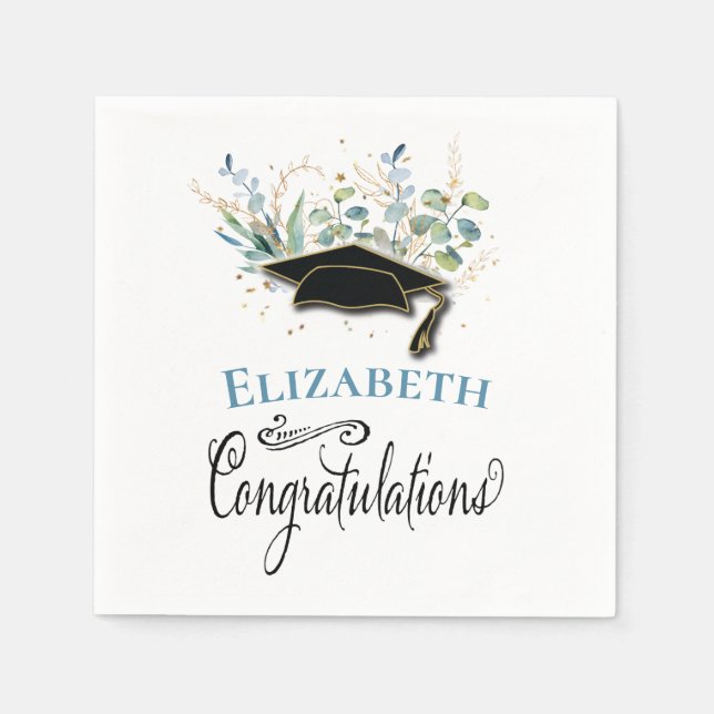Eucalyptus Gold Congratulations Graduation Party Napkins (Front)