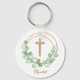 Eucalyptus Gold Cross Keychain