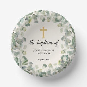 Eucalyptus Gold Cross Religious Baptism Paper Bowls
