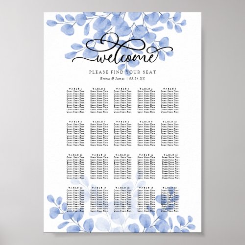 Eucalyptus Gold Dusty Blue Wedding Seating Chart