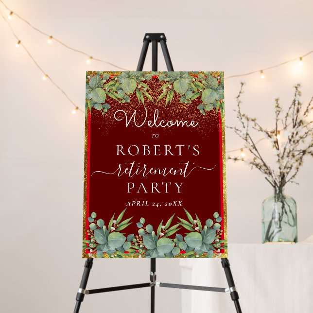 Eucalyptus Gold Elegant Retirement Party Welcome F Foam Board (In Situ (Stand))