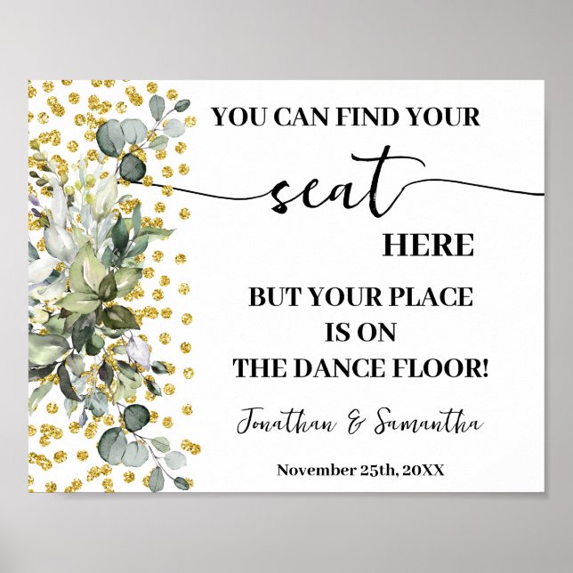 Eucalyptus Gold Find Your Seat Wedding Reception Poster (Front)