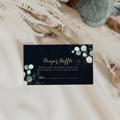 Eucalyptus Gold Floral Blue Diaper Raffle Ticket Enclosure Card