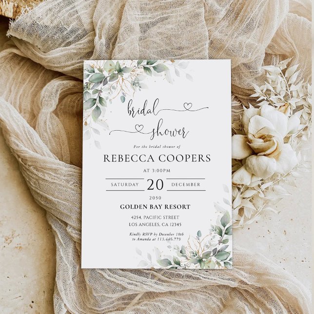Eucalyptus Gold Floral Bridal Shower Invitation (Creator Uploaded)