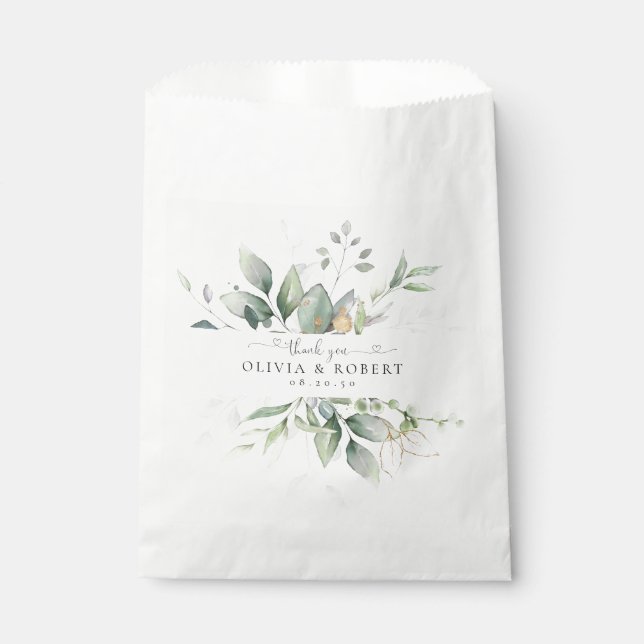 Eucalyptus Gold Floral Greenery Wedding Favor Bags (Front)