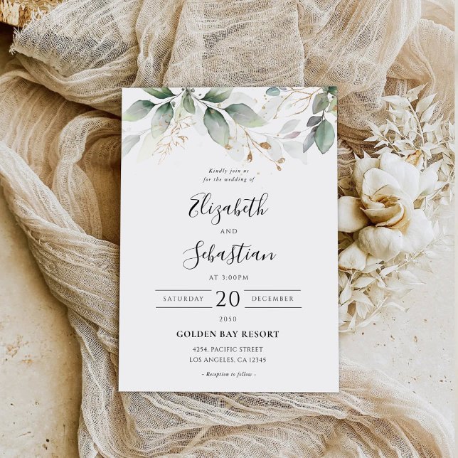 Eucalyptus Gold Floral Greenery Wedding Invitation (Creator Uploaded)
